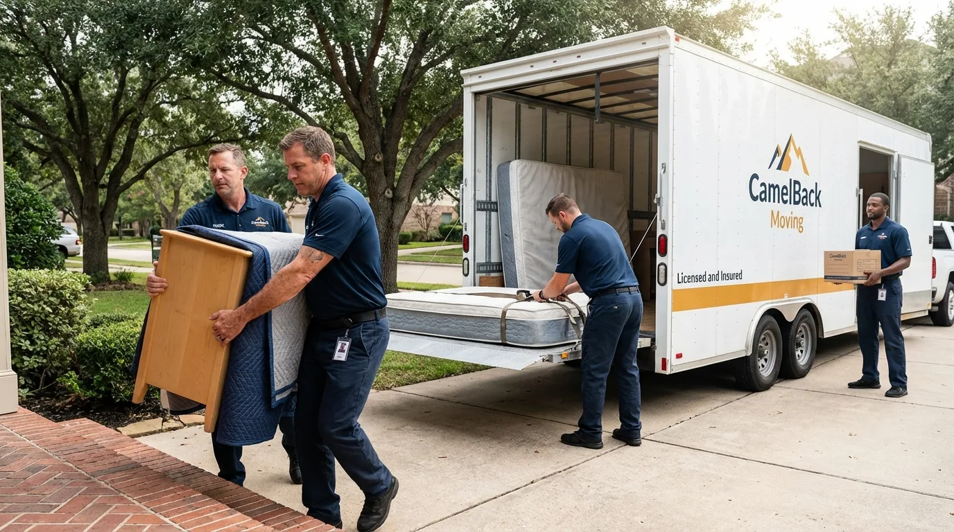 Crew loading residential truck for cross-state move from Goldfield, NV