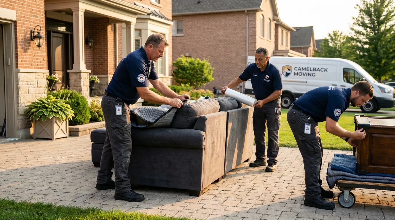 Large estate moving crew wrapping furniture in Goldfield, NV